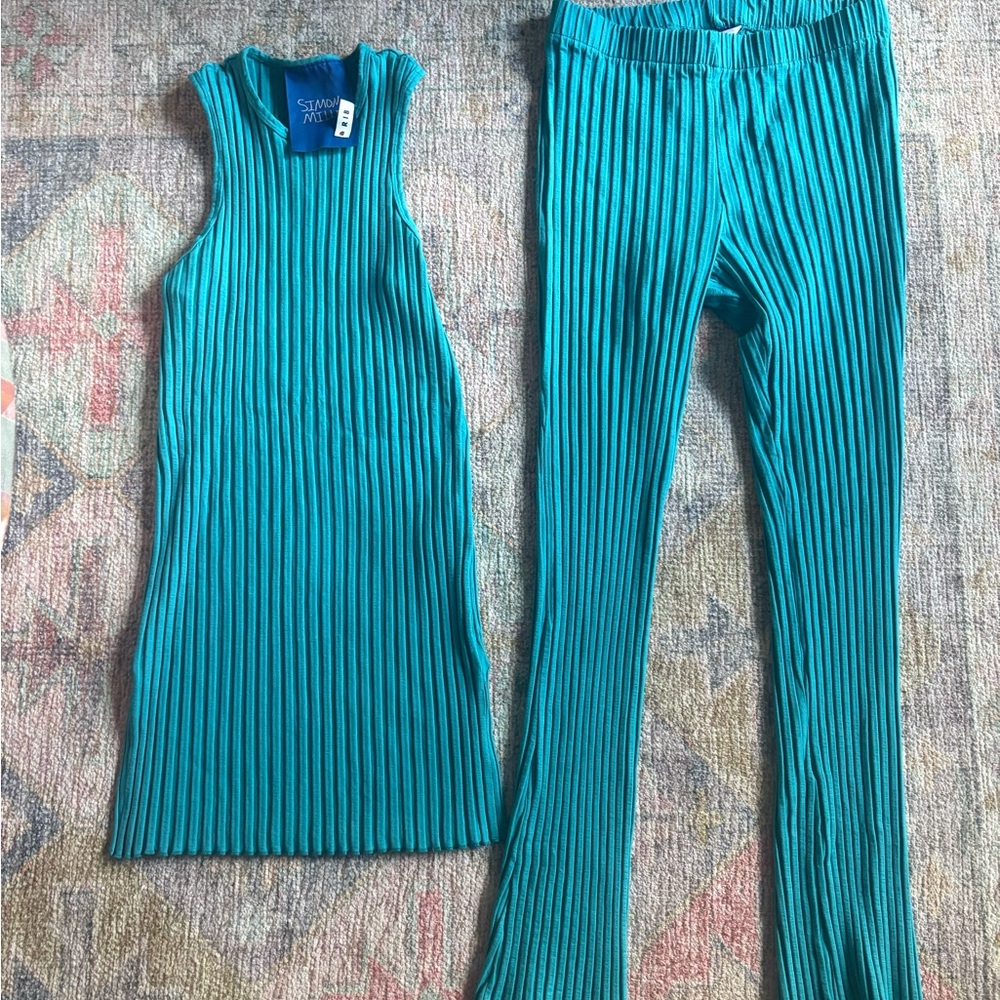 Simon Miller Teal Ribbed Jumpsuit Set